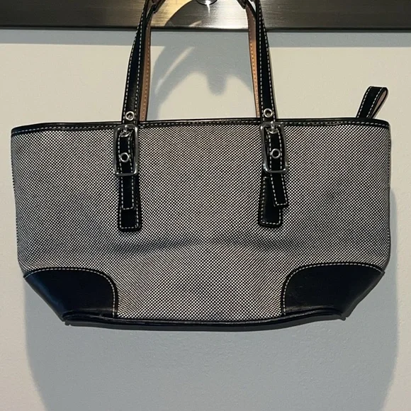 Coach Vintage Black & White Tweed Top Handle Satchel Tote Handbag #9557 - Picture 6 of 15